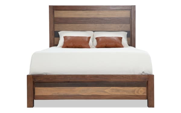 Tahoe King Brown Panel Bed in rustic style, solid pine with rich brown tones, wide horizontal wood panels, and a sturdy frame from Tahoe Bedroom collection.