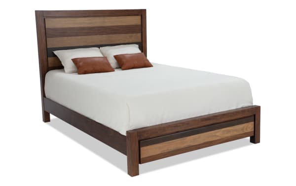 Rustic Tahoe King Brown Panel Bed from Tahoe Bedroom collection, solid pine with rich brown tones and horizontal wood panel design.