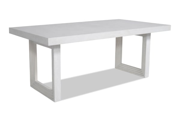 Contemporary Infinity White Extendable Dining Table with sturdy MDF, rubberwood, and oak veneers, featuring a thick rectangular top and open rectangular legs.