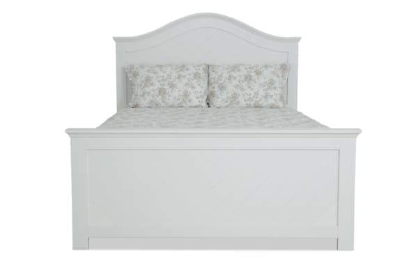 Newport Full White Panel Bed from Newport Bedroom collection, transitional style with chevron design, made of MDF, rubberwood solids, and particle board.