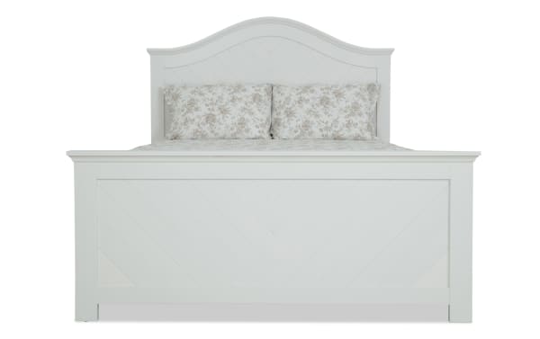 Newport Full White Panel Bed from Newport Bedroom collection, transitional style with chevron design, made of MDF, rubberwood solids, and particle board.