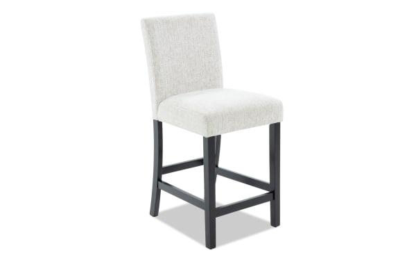 Luna Dining gray upholstered counter height stool with plush polyester fabric, solid back, and sturdy black MDF frame in contemporary style.