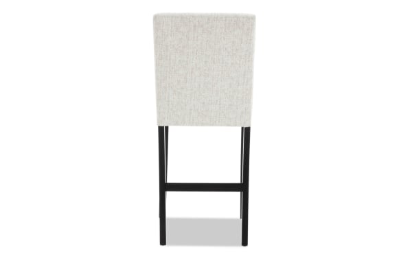 Contemporary Luna Dining upholstered counter height stool with gray polyester fabric, solid back, and black MDF legs for sturdy comfort.