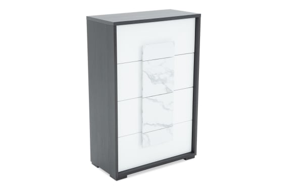 Contemporary Milan Gray & White 4 Drawer Chest in MDF with faux marble front panels, felt-lined top drawer, from Milan Bedroom collection.