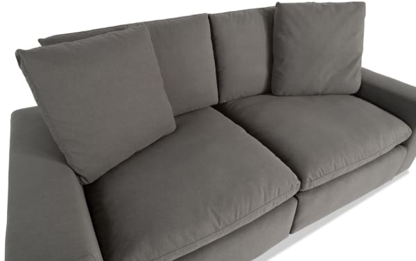 Dream Gray 88'' Power Reclining Modular Loveseat in gray polyester fabric with power headrests, reversible cushions, and transitional style.