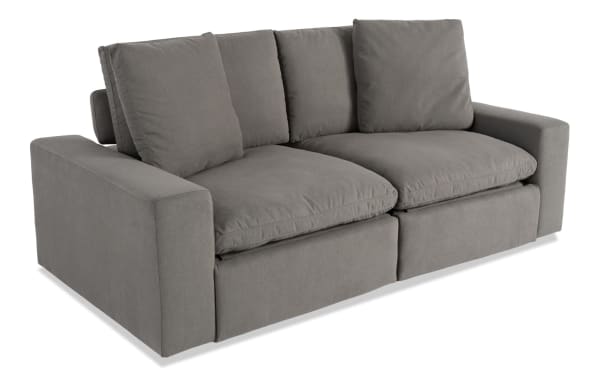 Dream Gray 88'' Power Reclining Modular Loveseat in gray polyester fabric, transitional style with two power recliners and power headrests.
