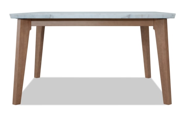 Transitional Elm Natural & Marble Square Dining Table with white marble top and sturdy natural wood legs, part of the Elm Dining collection.