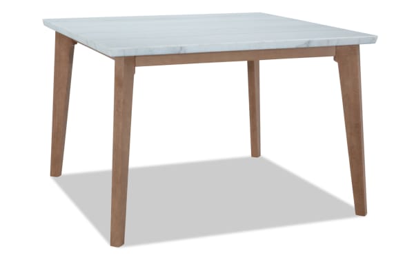Transitional Elm Natural & Marble Counter Height Square Dining Table with white marble top and sturdy natural wood legs, from Elm Dining collection.