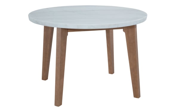 Round Elm Natural & Marble Dining Table with white marble top and sturdy natural wood legs, transitional style from Elm Dining collection
