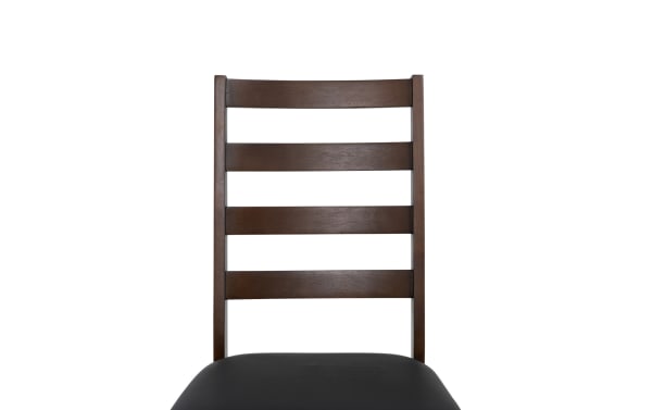 Brown & Black Faux Leather Ladder Back Folding Dining Chair with padded black faux leather seat and dark brown MDF ladder-style backrest, transitional style.