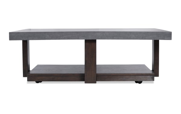 Contemporary Atlas Gray & Dark Brown coffee table with faux-concrete melamine top and MDF base, moisture and heat resistant, from Atlas Entertainment & Occasional collection.