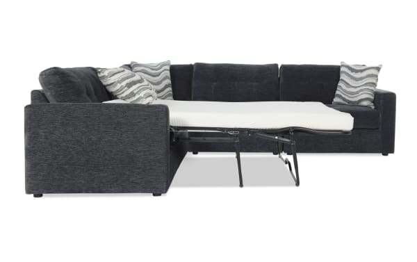 Modular Bob® Charcoal 117'' 4-piece left arm facing storage sleeper sectional with queen gel memory foam mattress, contemporary gray polyester fabric upholstery, and built-in storage.
