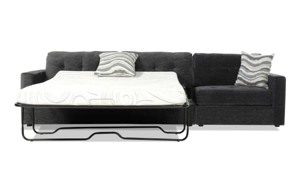 Modular Bob® Charcoal 124'' 2 Piece Left Arm Facing Storage Sleeper Sofa with queen cooling gel memory foam mattress, charcoal gray polyester fabric, contemporary style, with built-in storage and versatile sectional configuration.