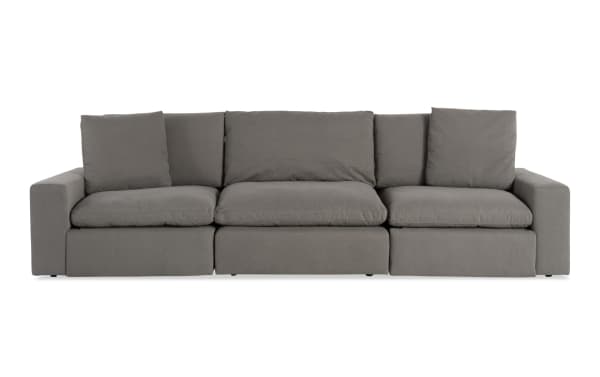 Dream Gray 131'' Power Reclining Modular Sofa with 2 recliners, 1 armless chair, gray polyester fabric, transitional style, reversible cushioned seats.