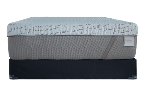 Enchant 16'' Twin XL Ultra Plush Standard Mattress Set with gray textured foam, cooling cover, and black base from the Enchant collection.