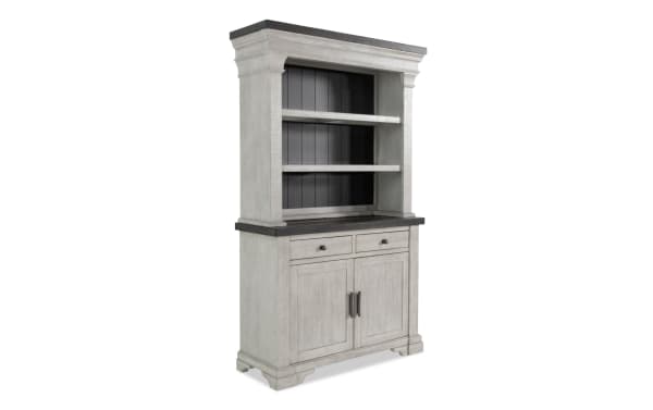 Beaumont White & Brown 2 Drawer China Cabinet from Beaumont Dining, transitional style with pine solids, veneer, MDF, two drawers, and open shelving.