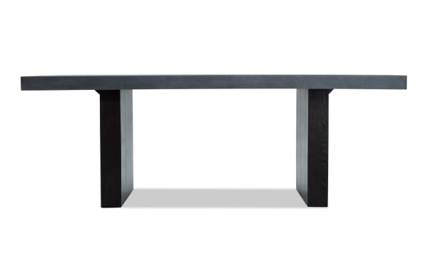 Atlas 7 Piece Dining Set with gray faux concrete melamine tabletop, dark wood panel legs, and contemporary style from Atlas Dining collection.