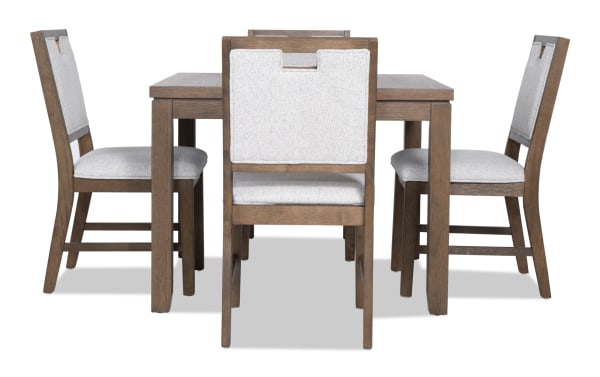 Brookline 5 Piece Brown & White Upholstered Square Dining Set with acacia wood, polyester fabric chairs, and transitional style from Brookline Dining Collection.