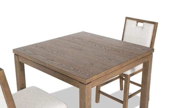 Brookline 3 Piece Brown & White Upholstered Counter Height Square Dining Set with solid acacia wood, polyester fabric chairs, and transitional style.