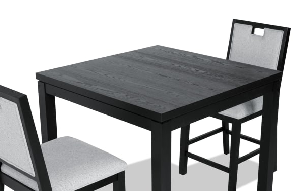 Brookline 3 Piece Black & White Upholstered Counter Height Square Dining Set with acacia wood, polyester fabric chairs, and transitional style.