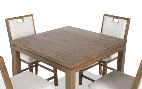 Brookline 5 Piece Brown & White Upholstered Counter Height Square Dining Set with acacia wood frame, polyester fabric seats, and transitional style.