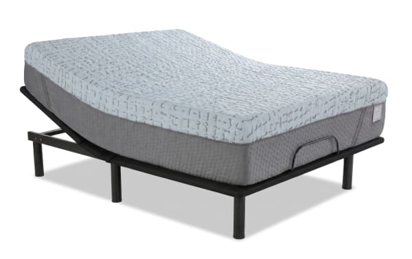 Power Bob Essential Base with Enchant 16" Queen Ultra Plush Mattress featuring a gray quilted base and white textured cooling cover, part of the Enchant collection.