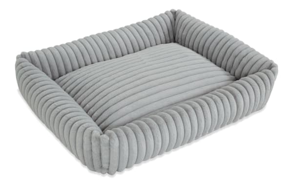 Contemporary Sofia Gray Pup-O-Pedic Large Pet Bed in gray polyester fabric with plush channel tufted cushion and memory foam support, removable cover.