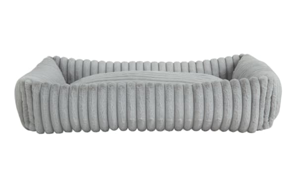 Contemporary Sofia Gray Pup-O-Pedic large pet bed in gray polyester fabric with channel tufted cushion and memory foam layer, removable cover.