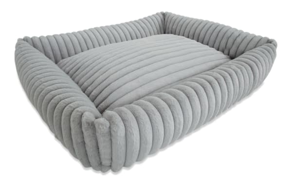 Contemporary Sofia Gray Pup-O-Pedic Large Pet Bed in gray polyester fabric with plush channel tufted cushion and memory foam, machine washable cover.