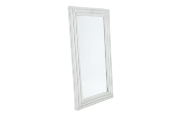Full-length rectangular wall mirror with a soft, padded white fabric frame featuring a ribbed texture, ideal for home decor and dressing areas.