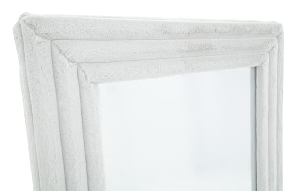 Set of three rectangular mirrors with soft, plush light gray fabric frames, showcasing a modern, cozy home decor style.