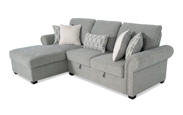 Light blue Playlist Max Spa 97" 2-piece left-arm chaise sectional in traditional style with polyester fabric, accent pillows, and built-in USB/USB-C ports.