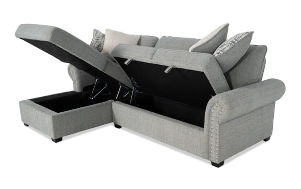 Light blue Playlist Max Spa 97" left arm facing chaise sectional in traditional style, polyester fabric with storage and USB/USB-C ports.