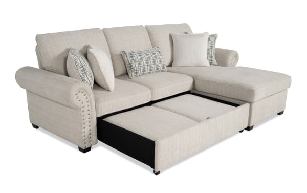 Playlist Max Beige 97" 2-piece right arm facing traditional fabric sectional with pop-up sleeper chaise, memory foam cushions, USB and USB-C ports.