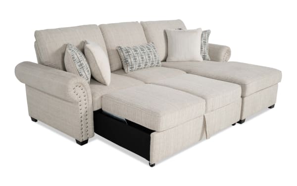 Playlist Max Beige 97" 2-piece right arm facing traditional fabric sectional with pop-up sleeper chaise, memory foam cushions, and built-in USB/USB-C ports.