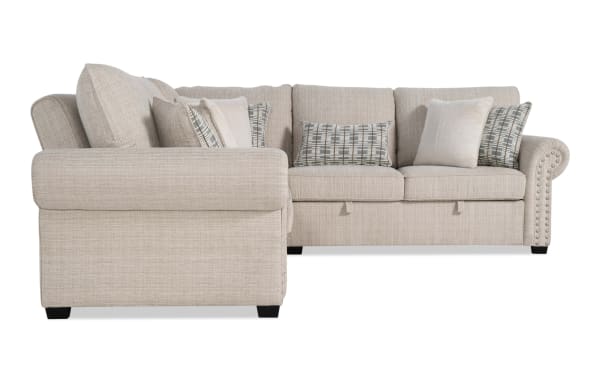 Playlist Max Beige 96'' 3 Piece Sectional sofa in traditional style with beige polyester fabric, accent pillows, and built-in USB/USB-C ports.