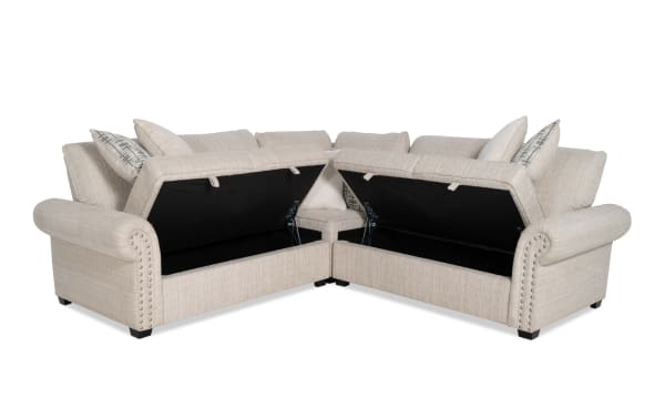 Playlist Max Beige 96'' 3 Piece Sectional sofa in traditional style, beige polyester fabric with storage compartments and USB/USB-C ports.