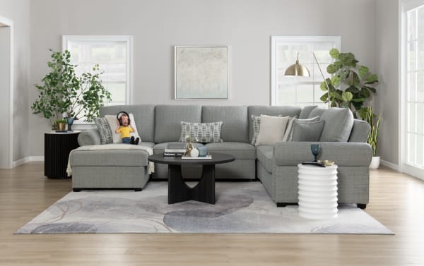 Playlist Max Beige 96" 3-piece traditional sectional sofa in beige polyester fabric with right arm pop-up sleeper, USB/USB-C ports, and accent pillows.