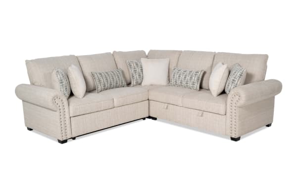 Beige Playlist Max 96" 3-piece left-arm facing traditional sectional sofa with polyester fabric, pop-up sleeper, memory foam cushions, and built-in USB/USB-C ports.