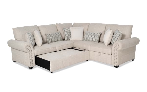 Playlist Max Beige 96'' 3-piece left-arm facing traditional sectional sofa with beige polyester fabric, pop-up sleeper, memory foam cushions, and built-in USB/USB-C ports.