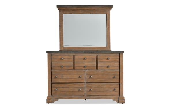Beaumont Brown & Gray 7 Drawer Dresser & Mirror from Beaumont Bedroom collection, traditional style, pine solids/veneer, MDF, with spacious drawers and large mirror.