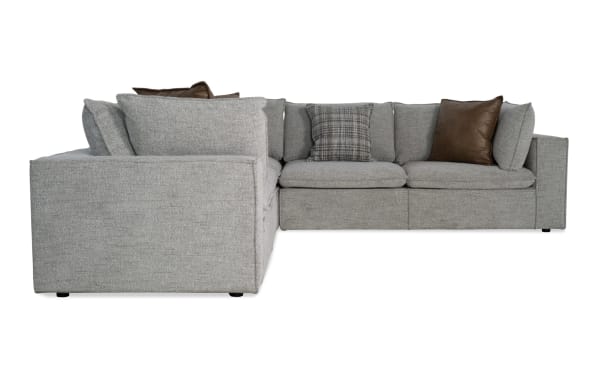 Infinity Gray 121" 4-piece right arm facing modular sleeper sectional in gray polyester fabric, transitional style with plush cushions and accent pillows.