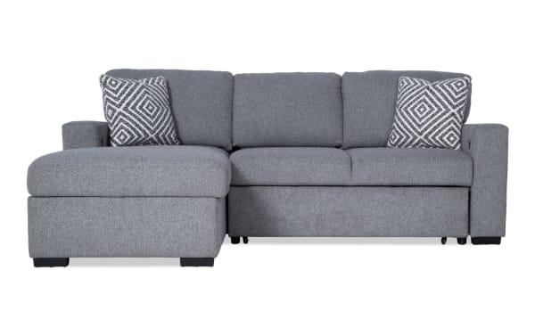 Gray fabric Playday Gray 93'' Bluetooth Audio 2 Piece Left Arm Facing Pop-Up Sleeper Chaise Sectional with transitional style, polyester upholstery, and memory foam cushions.