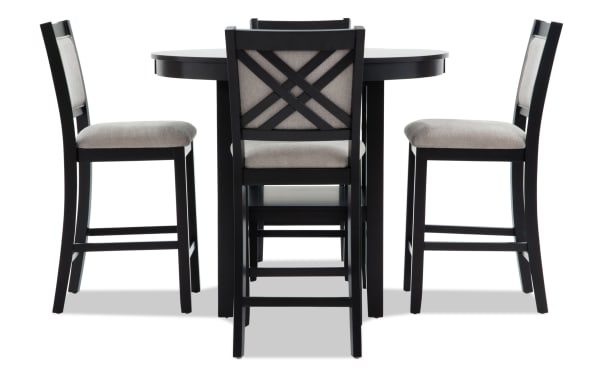 London 5 Piece Black & Beige Upholstered Round Counter Height Dining Set with contemporary MDF frame and polyester fabric seats, London Dining collection