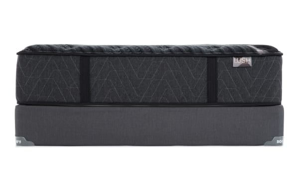 Lush 13'' Queen Plush Standard Mattress Set in dark gray with quilted top, cooling cover, and firm perimeter coils for side sleepers.