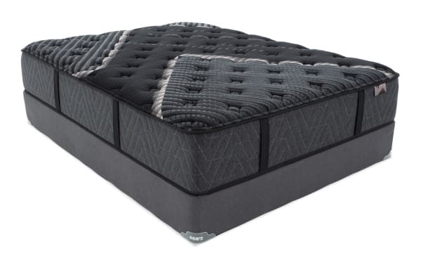 Lush 13'' Queen Plush Standard Mattress Set in dark gray from Lush collection, featuring quilted top, layered foam, cooling cover, and wrapped coil support for side sleepers.