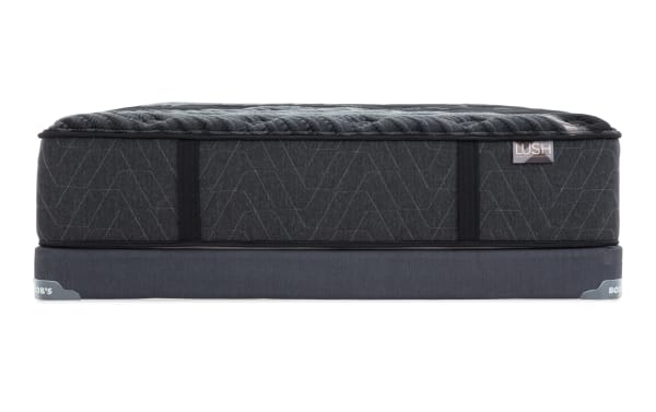 Lush 13'' Queen Firm Low Profile Mattress Set in dark gray with quilted cooling cover, firm foam layers, and wrapped spring coil system for back and belly sleepers.