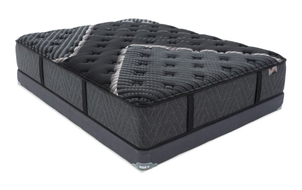 Lush 13'' Queen Firm Low Profile Mattress Set in dark gray with quilted cooling cover, layered foam, gel memory foam, and wrapped coil system for firm support.