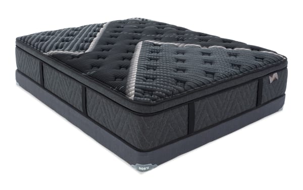Lush 13.5'' Queen Ultra Plush Low Profile Mattress Set in dark gray with quilted pillow top, cooling cover, plush foam layers, and firm edge support.