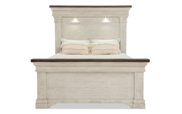 Beaumont 4 Piece Queen White & Gray Platform Storage Bed with LED headboard lights, pine solids, pine veneer, and MDF in transitional style